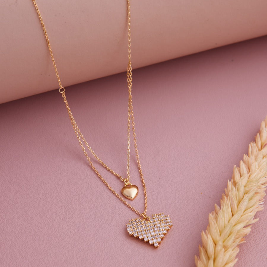 Brilite's Double Layered Pixlate Gold Heart Necklace
