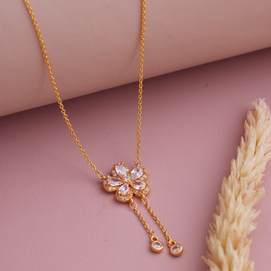 Brilite Crystal Rhinestone and Flower with 18kT Gold Plated Necklace