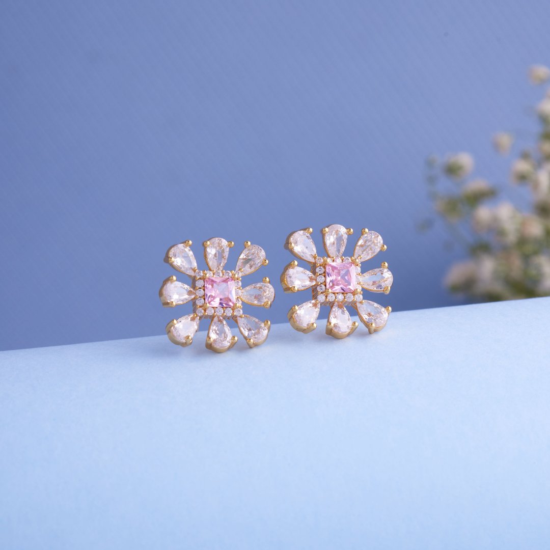 Elegant Pink Gemstone Earrings - Sparkling Statement Jewelry