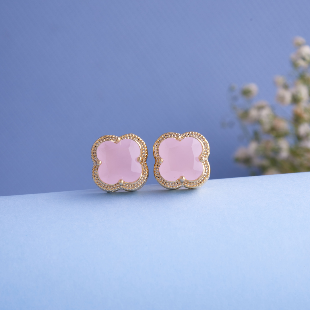 Stylish Pink Clover Earring with Modern Elegant Jewelry