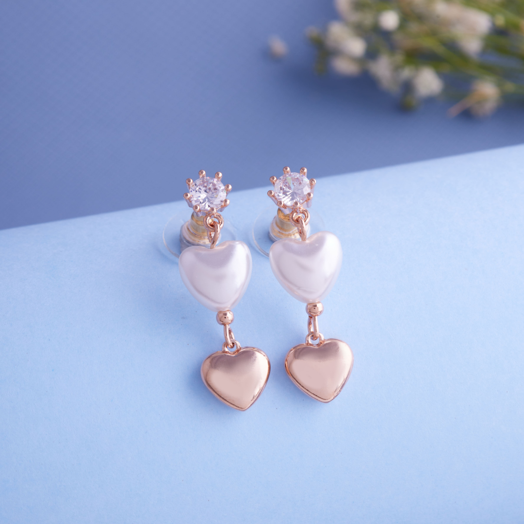 Brilite Rose Gold Plated White Pearl Drop Earring