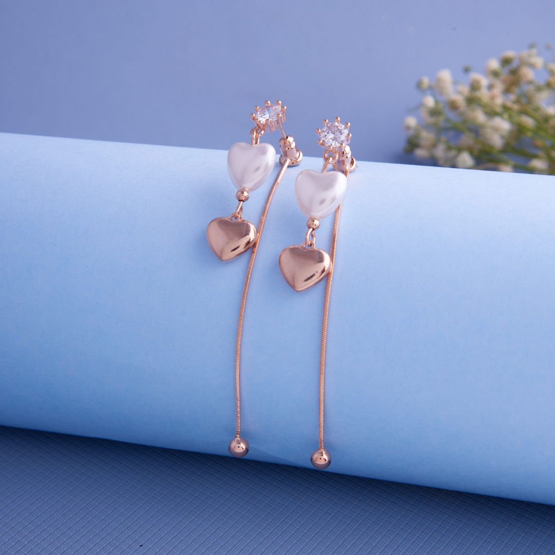 Brilite Rose Gold Plated White Pearl Drop Earring