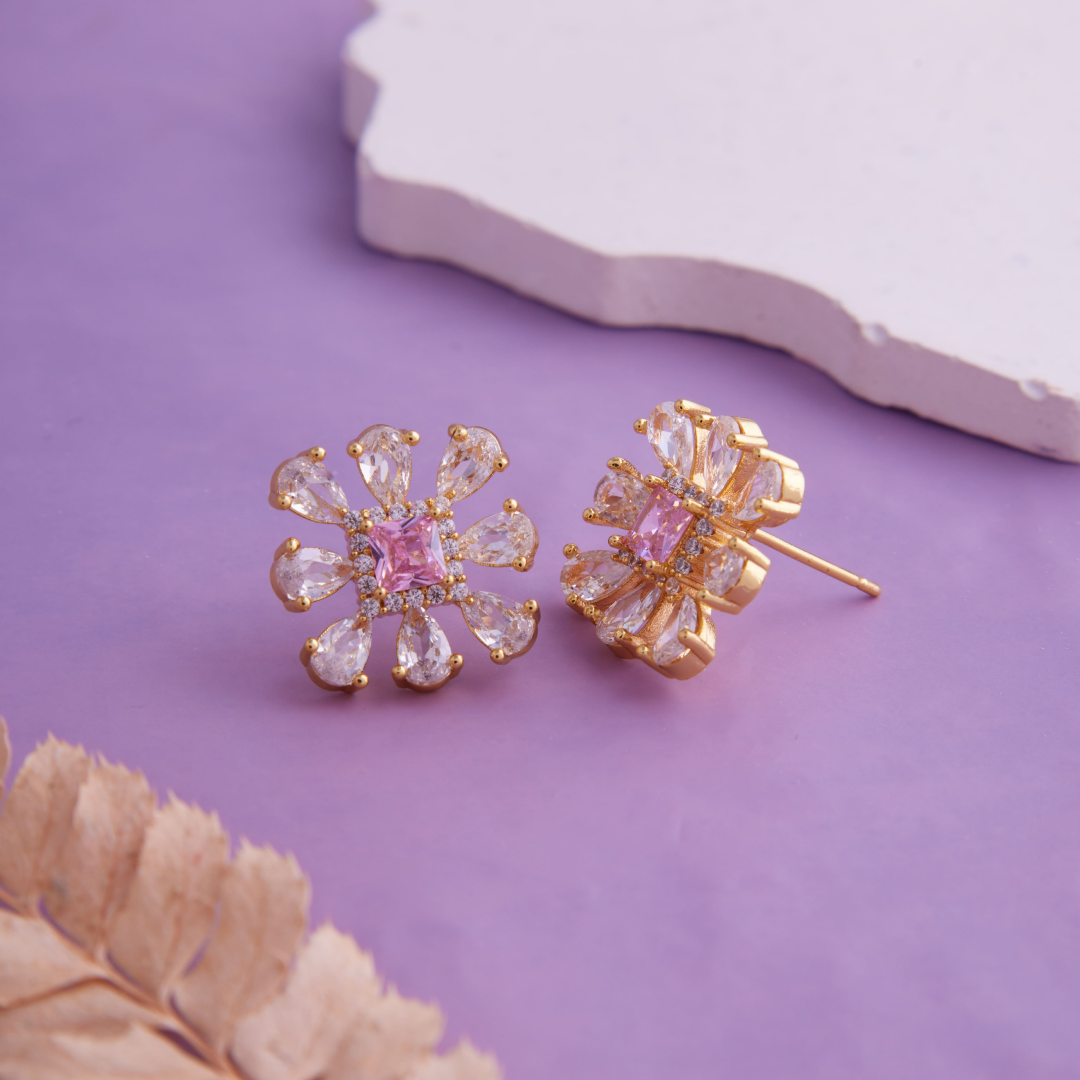 Elegant Pink Gemstone Earrings - Sparkling Statement Jewelry