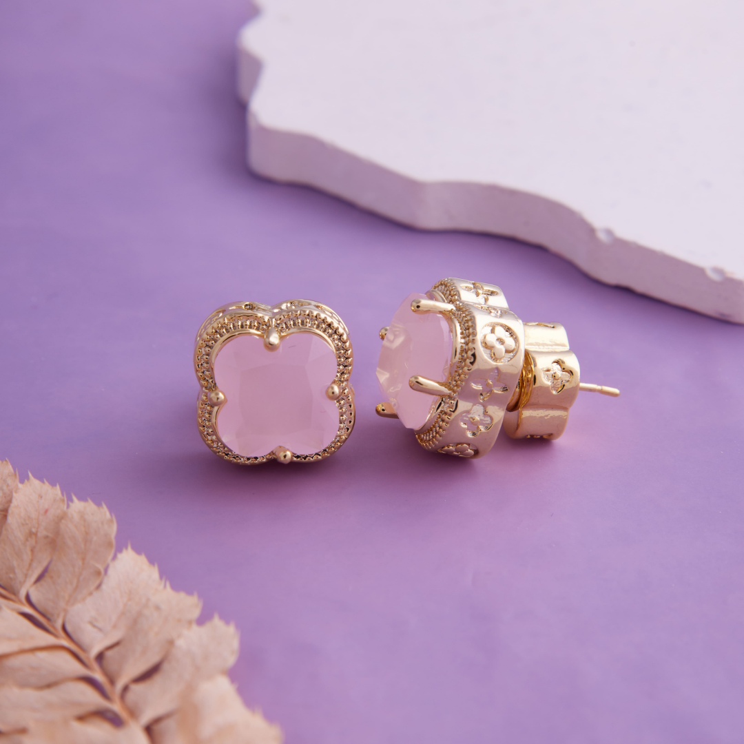 Stylish Pink Clover Earring with Modern Elegant Jewelry