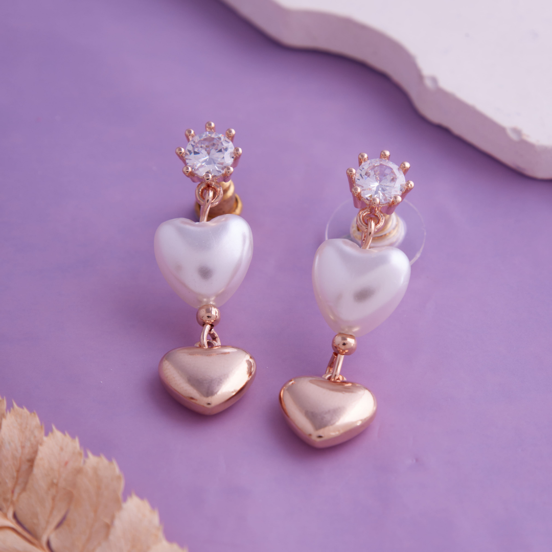 Brilite Rose Gold Plated White Pearl Drop Earring