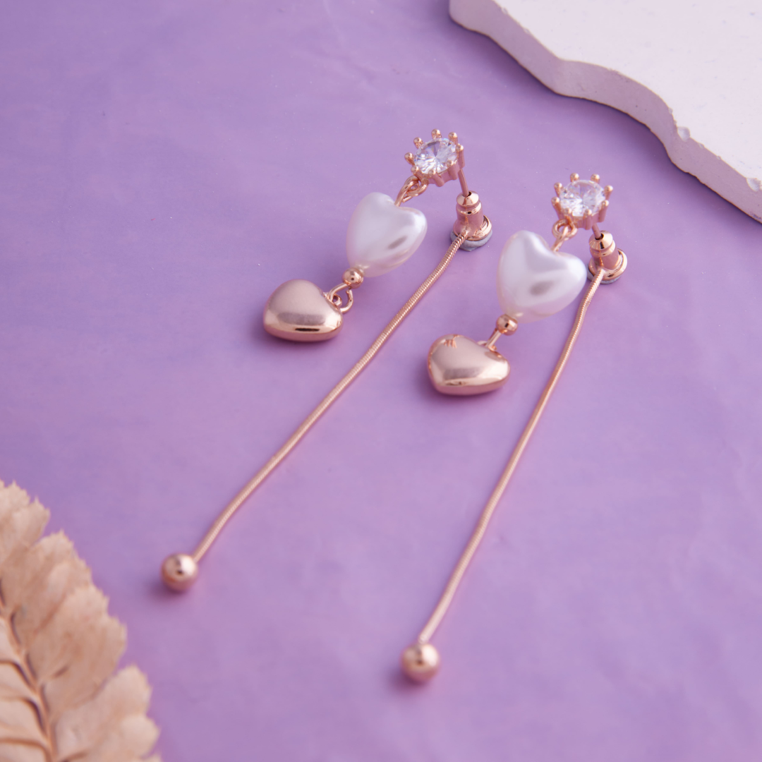 Brilite Rose Gold Plated White Pearl Drop Earring
