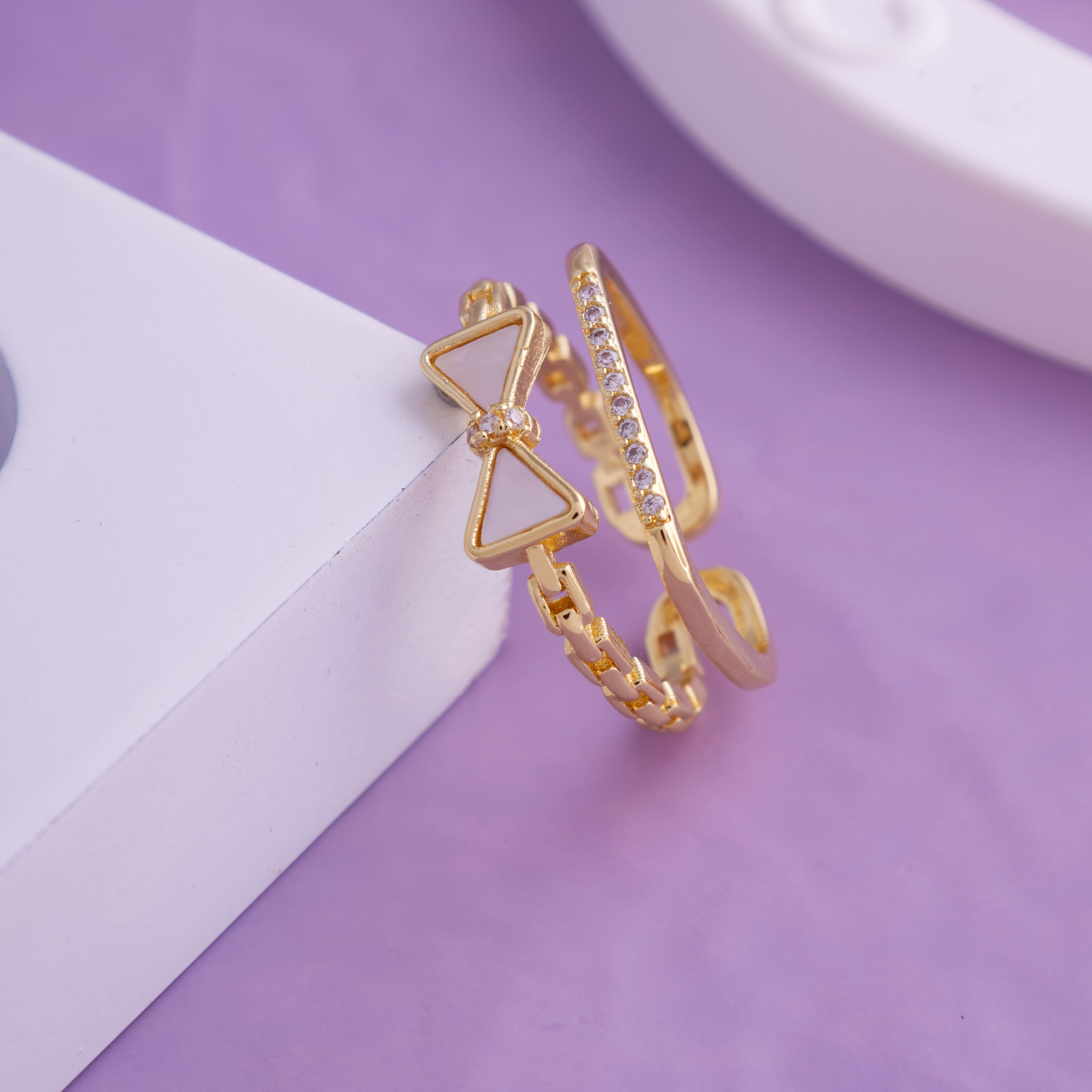Glimmering Bow Layered 18k gold plated Ring