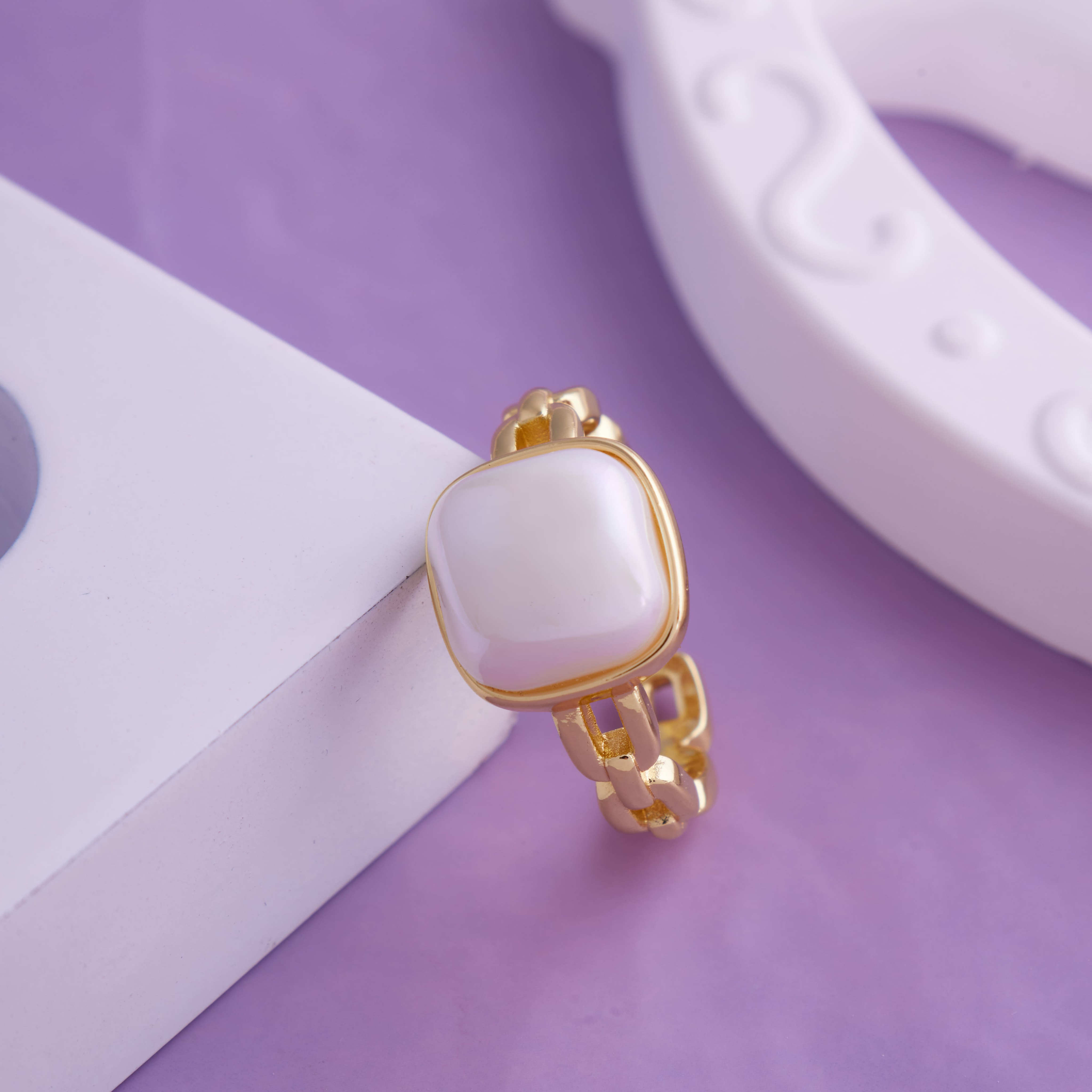 Brilite White Agate 18KT Gold Plated Ring for Women