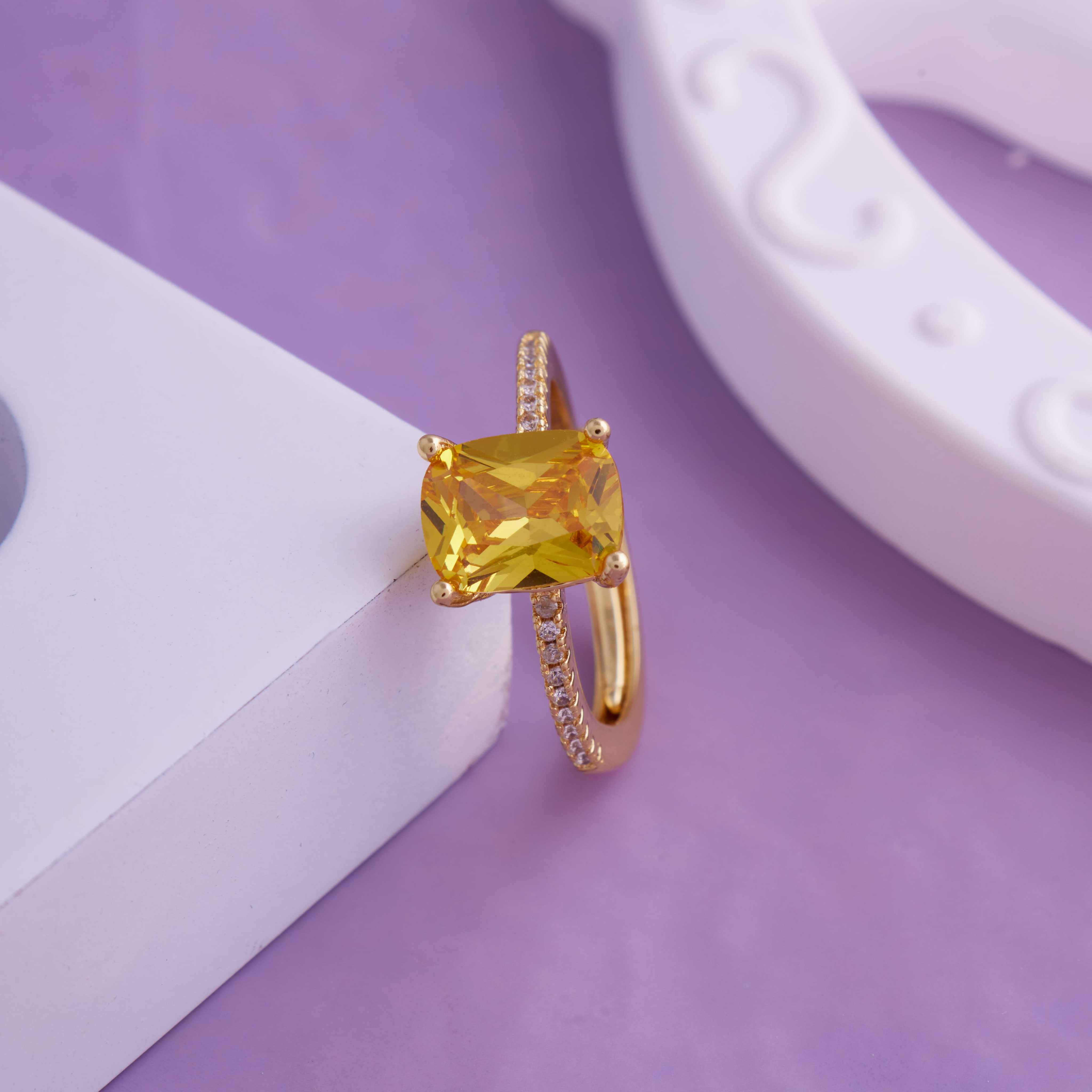 Yellow Diamond 18KT Gold Plated Engagement Ring for Women