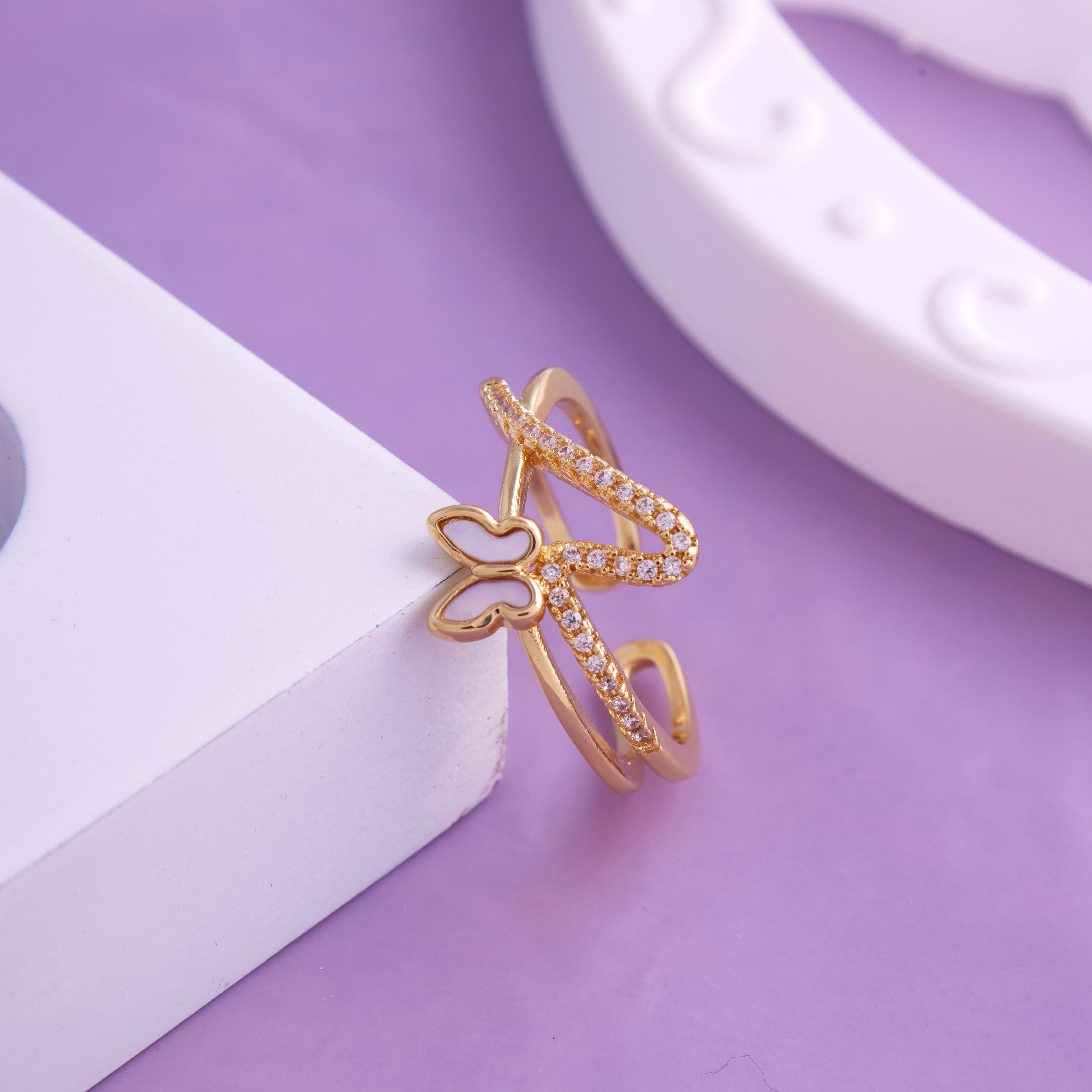 Adjustable Open Butterfly Gold Plated Engagement Rings For Women