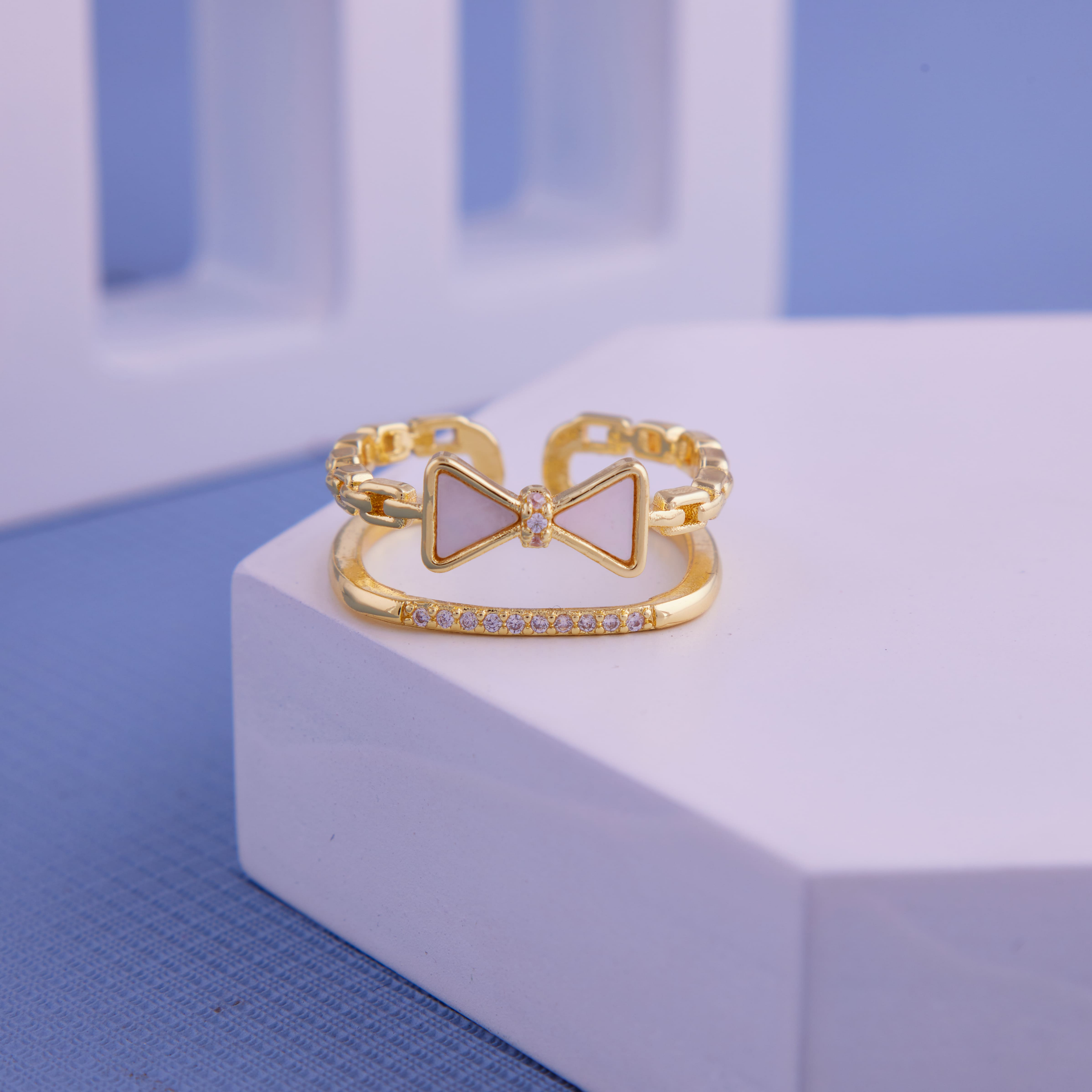 Glimmering Bow Layered 18k gold plated Ring