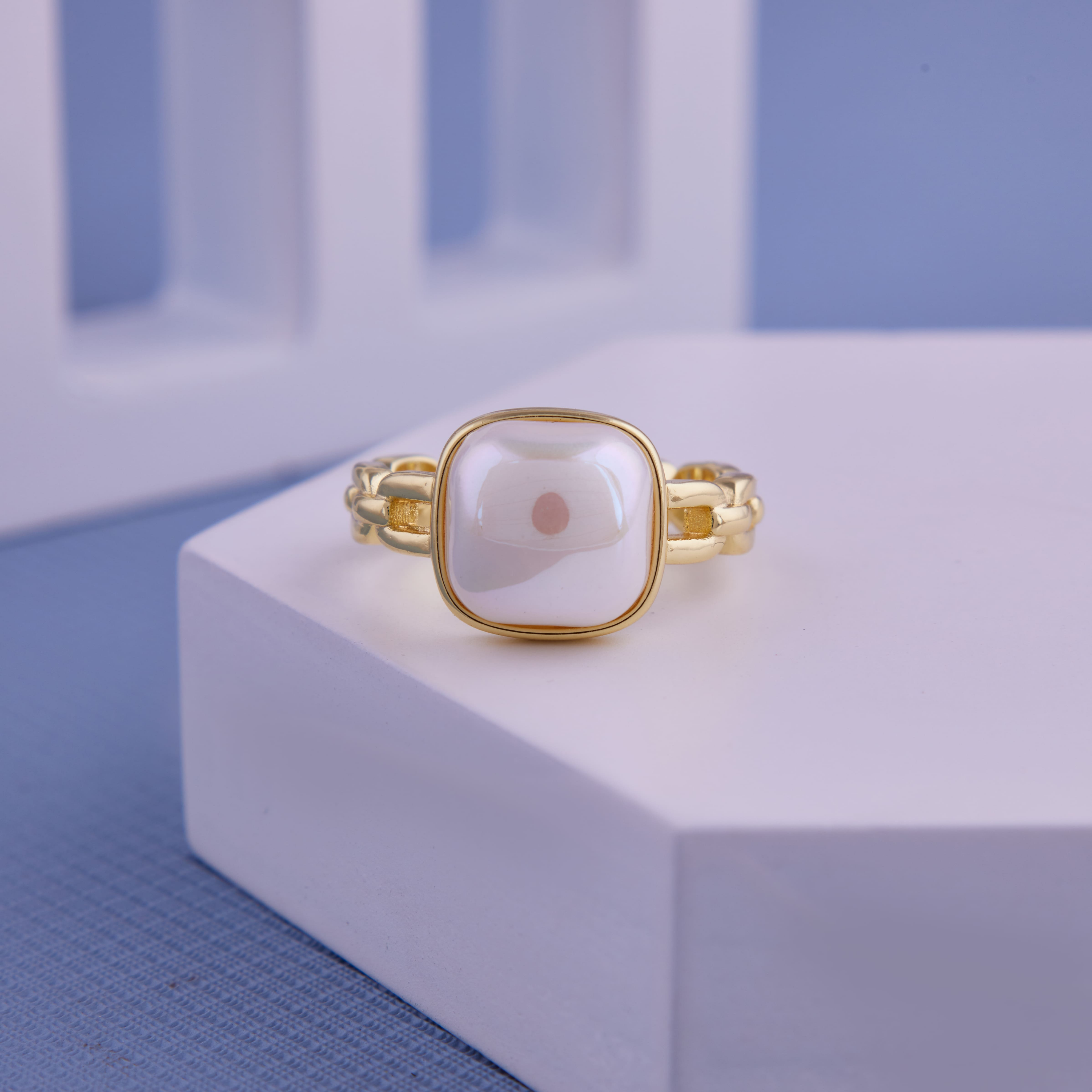 Brilite White Agate 18KT Gold Plated Ring for Women