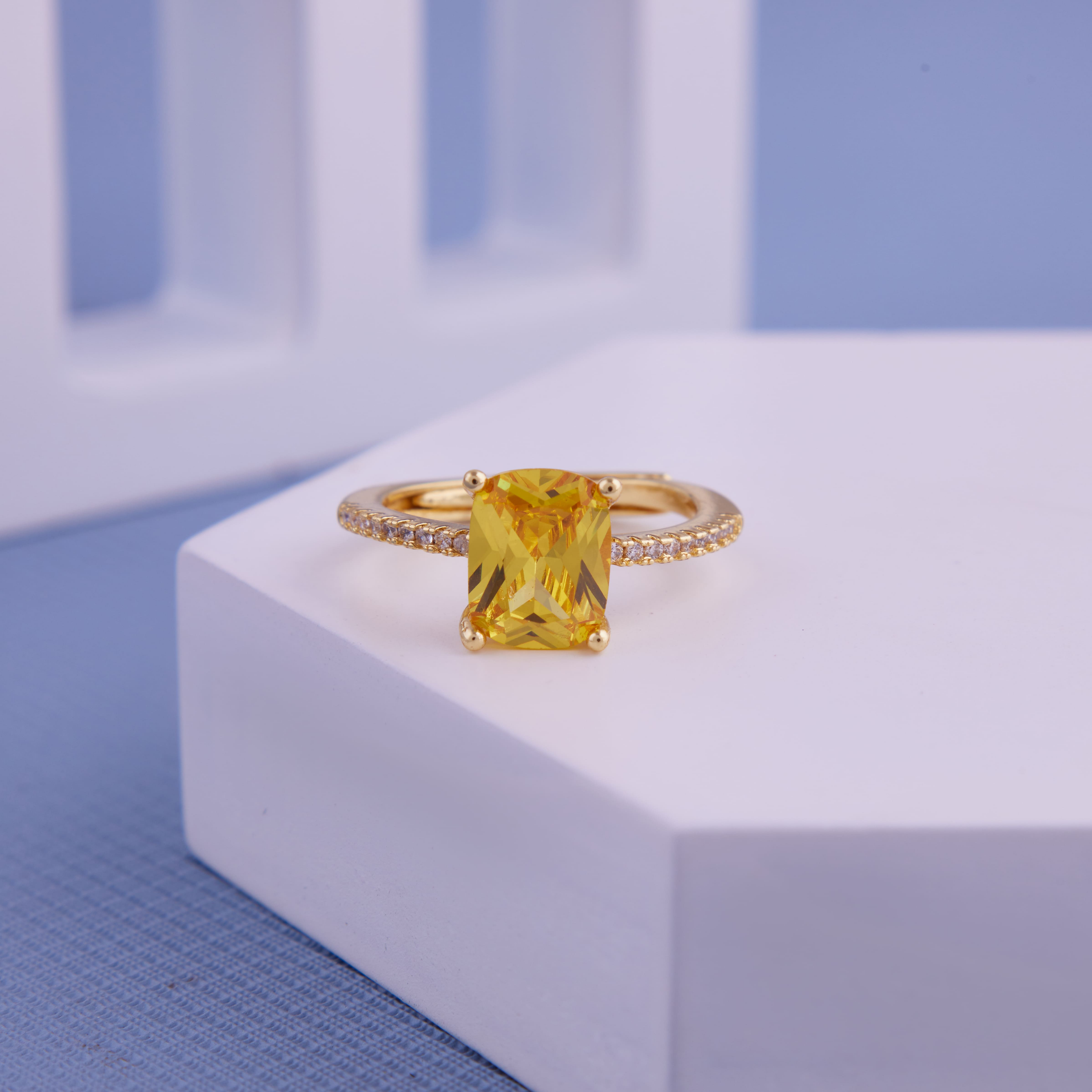 Yellow Diamond 18KT Gold Plated Engagement Ring for Women