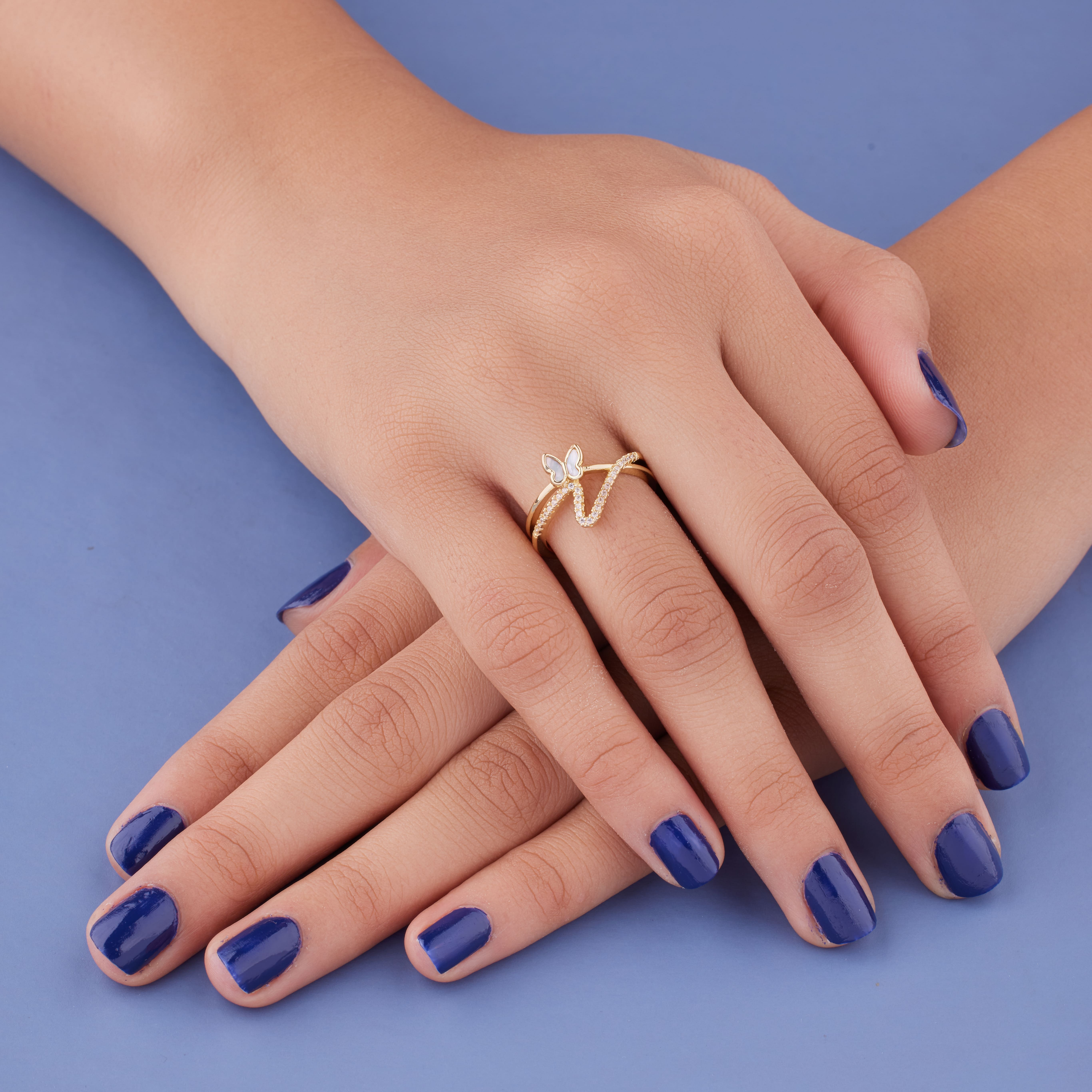 Adjustable Open Butterfly Gold Plated Engagement Rings For Women