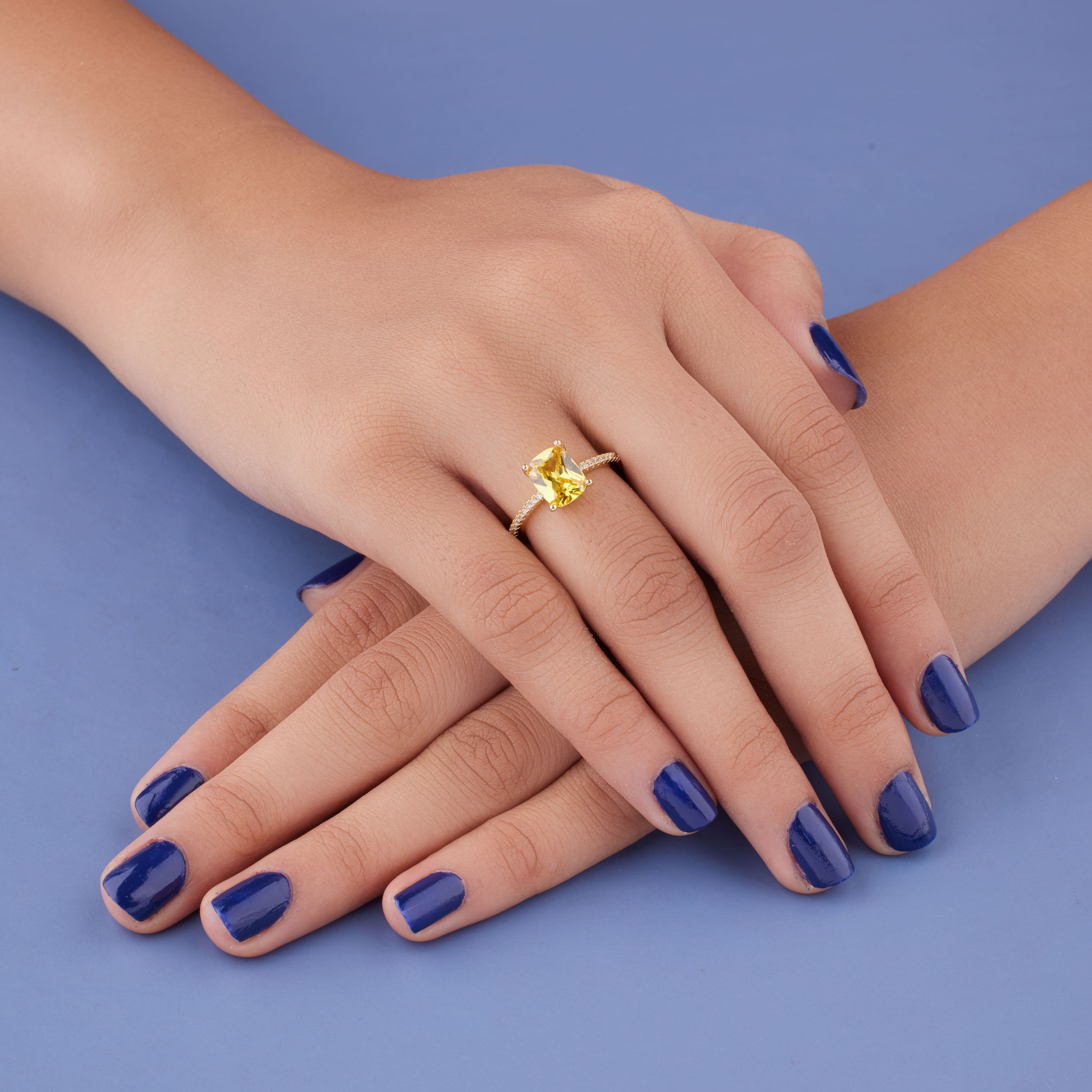 Yellow Diamond 18KT Gold Plated Engagement Ring for Women