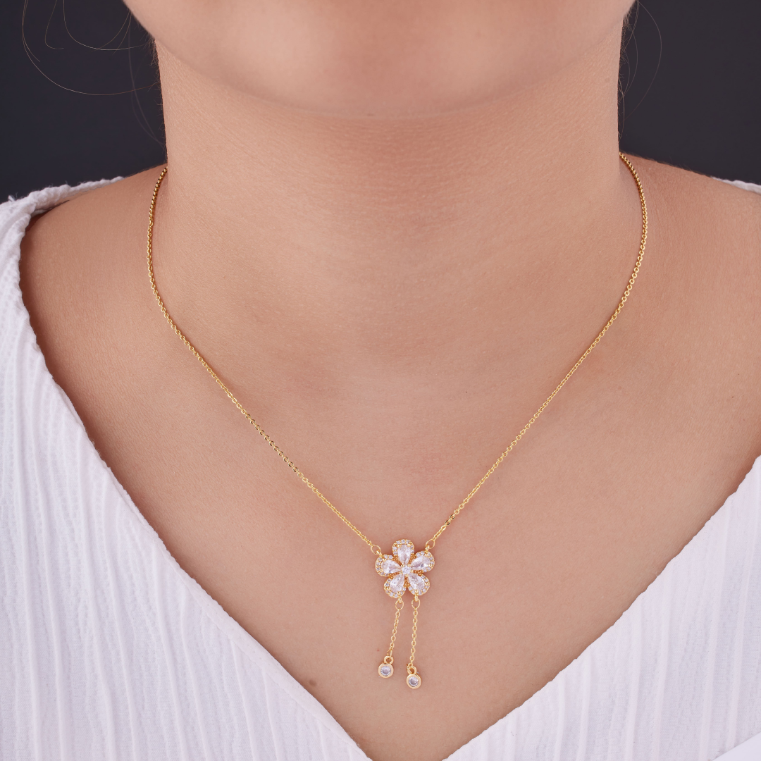 Brilite Crystal Rhinestone and Flower with 18kT Gold Plated Necklace