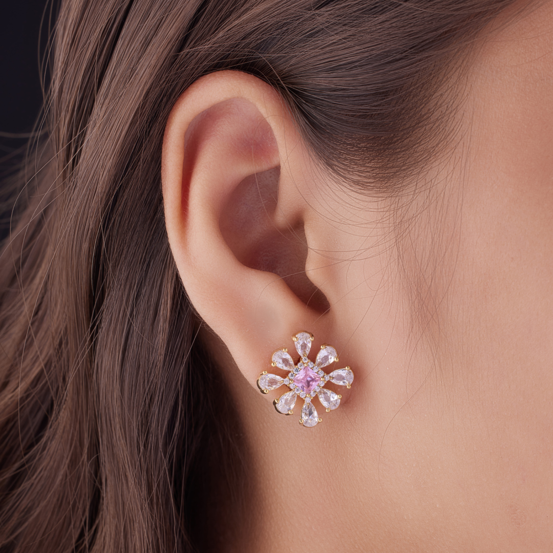 Elegant Pink Gemstone Earrings - Sparkling Statement Jewelry