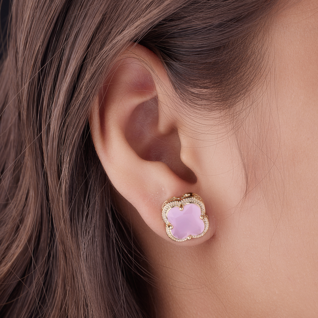 Stylish Pink Clover Earring with Modern Elegant Jewelry