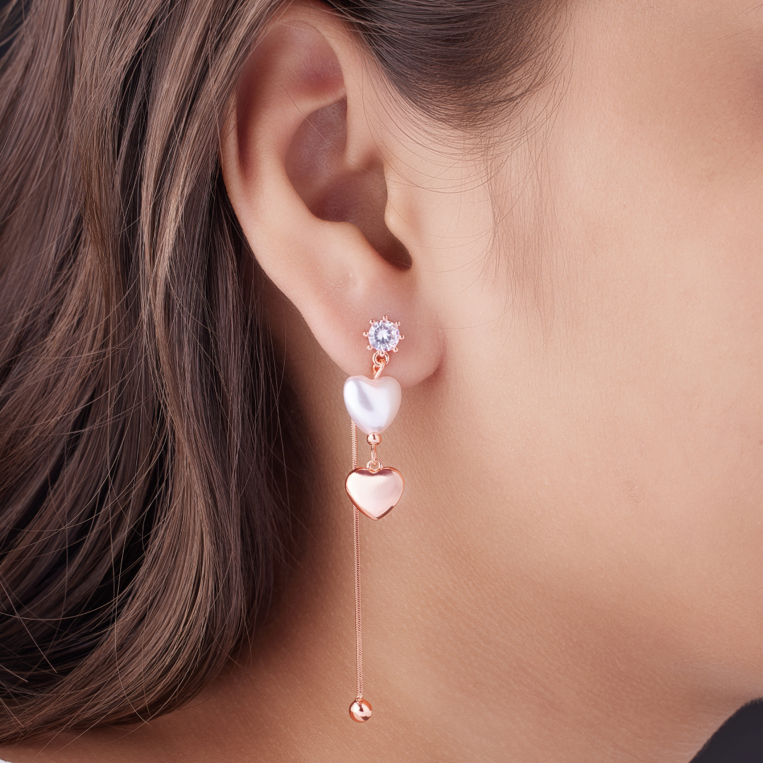 Brilite Rose Gold Plated White Pearl Drop Earring